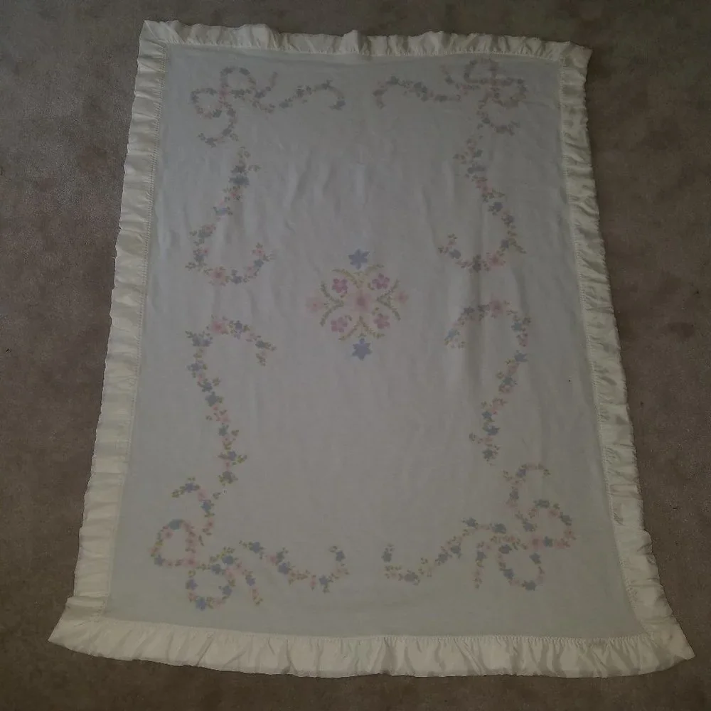 VTG Penney's Toddletime Blanket Floral Pink Blue Green White 52